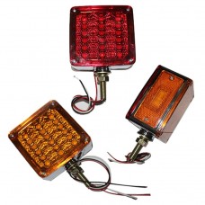 LAMPARA DIRECCIONAL CUADRADA DOBLE CARA ROJO Y AMBER 39 LED BASE CROMADA UN TORNILLO 12V HY-088M-6-LED