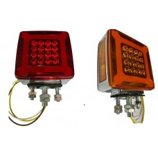 LAMPARA DIRECCIONAL CUADRADA DOBLE CARA ROJO Y AMBER 44 LED MARCO GLO BASE CROMADA 2 TORNILLOS 12V-24V LH