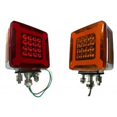 LAMPARA DIRECCIONAL CUADRADA DOBLE CARA ROJO Y AMBER 44 LED MARCO GLO BASE CROMADA 2 TORNILLOS 12V-24V RH