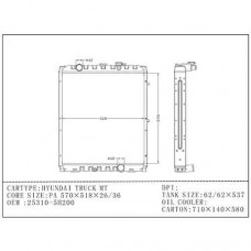 RADIADOR HYUNDAI CAMION HD65 HD72 BUS COUNTY 2004-2010 MT 570X518X36 21205 25310-5H200