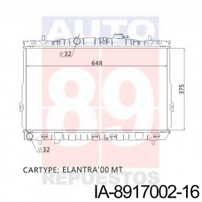 RADIADOR HYUNDAI ELANTRA MT 2000- KIA CERATO 2004- 25310-2D100 2D000 2F000 17002-16K 375X648X16