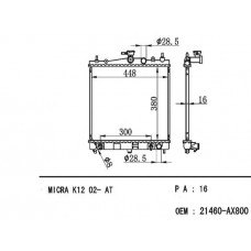 RADIADOR NISSAN TIIDA 2007- MICRA K12 NOTE ATM 2002- 21460-AX800 21460-BH50A 15056A 380X438X16