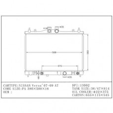 RADIADOR NISSAN VERSA 2007-2009 AT 380X588X16 15349 21460-EL000