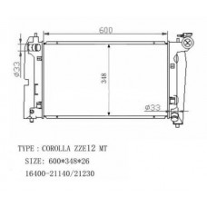 RADIADOR TOYOTA COROLLA  ZZE12 1997-2001 MT 34104-16 600X348X16