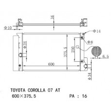 RADIADOR TOYOTA COROLLA ZRE151L ZR186L ATM 2007- 16400-22160 IA-8910167 IA-8934103-16 IA-8934104-26 IA-8910093 IA-8910027 34171-16 378X600X16