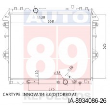 RADIADOR TOYOTA FORTUNER 1KDFTV 2KDFTV ATM 2005- 2011- HILUX VIGO ATM 2006-2015 16400-0L120 16400-0L150 0L190 IA-8934086-26 525X658X26